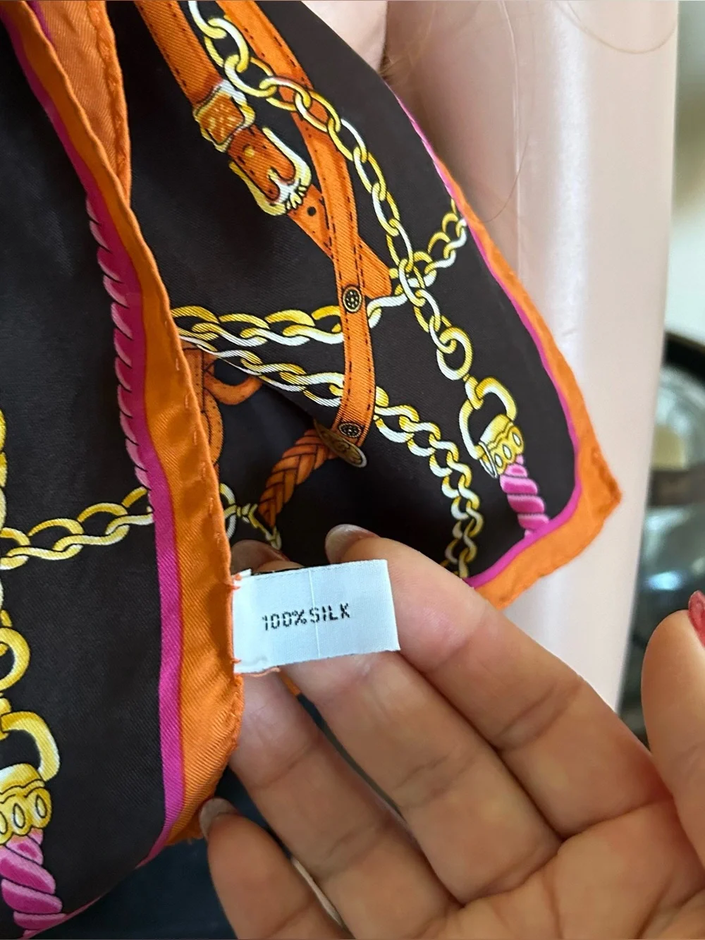 Silk-Feel Black Chain & Rope Print Headscarf - Fashion Accessory